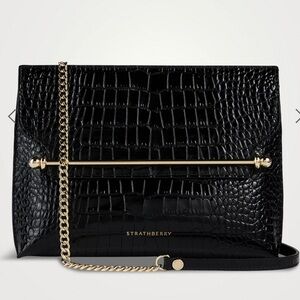 STRATHBERRY Stylist Croc Embossed Leather Shoulder Bag Removable Crossbody Chain